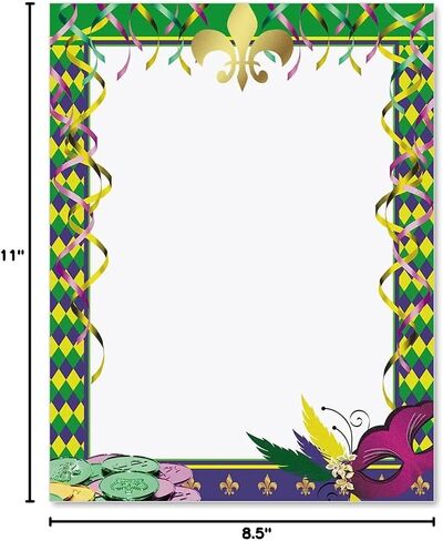 Paperdirect Mardi Gras Bourbon Street Spring Theme Paper Stationery, Border Paper, Letterhead 8.5 x 11, 25 sheets, Elegant Premium Writing Paper, Decorative Printer Paper in Kuwait