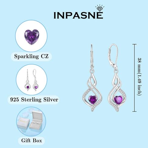 Inpasne Dangle Drop Earrings for Women 925 Sterling Silver Infinity Leverback Earrings with Birthstone Twisted Jewelry Gifts for Women Mom Her Wife Girlfriend Daughter in Kuwait