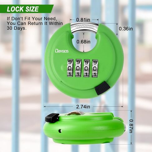 أقفال أقراص مجمعة من DAYGOS للاستخدام في الهواء الطلق - قفل رمز عالي التحمل مكون من 4 أرقام، قفل قرص كومبو لوحدة التخزين، البوابة، السياج، الممر (تكبل 3/8 بوصة، قطعة واحدة، أسود) in Kuwait