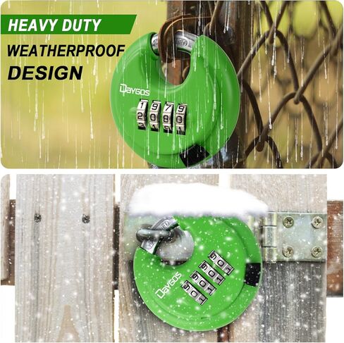 أقفال أقراص مجمعة من DAYGOS للاستخدام في الهواء الطلق - قفل رمز عالي التحمل مكون من 4 أرقام، قفل قرص كومبو لوحدة التخزين، البوابة، السياج، الممر (تكبل 3/8 بوصة، قطعة واحدة، أسود) in Kuwait