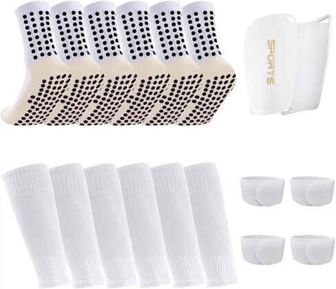 3 Pairs Mens Grip Soccer Socks, 3 Pairs Shin Sleeves with 1 Pack Shin Guards and 4 Shin Straps, Soccer Football Game Set 11 Pcs in Saudi Arabia