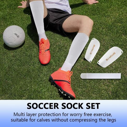 3 Pairs Mens Grip Soccer Socks, 3 Pairs Shin Sleeves with 1 Pack Shin Guards and 4 Shin Straps, Soccer Football Game Set 11 Pcs in Saudi Arabia