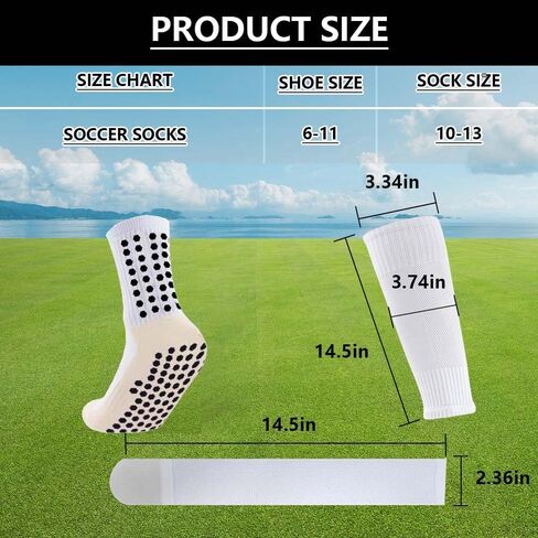 3 Pairs Mens Grip Soccer Socks, 3 Pairs Shin Sleeves with 1 Pack Shin Guards and 4 Shin Straps, Soccer Football Game Set 11 Pcs in Saudi Arabia