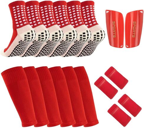 3 Pairs Mens Grip Soccer Socks, 3 Pairs Shin Sleeves with 1 Pack Shin Guards and 4 Shin Straps, Soccer Football Game Set 11 Pcs in Saudi Arabia