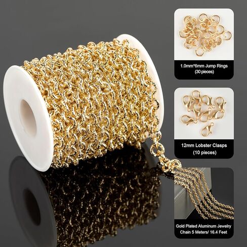 16.4 Feet Aluminum Jewelry Chain Roll Gold Plated Oval Paperclip Chain for Jewelry Making Hip Pop Rapper Necklace Choker DIY Jewelry Supplies Findings in Kuwait