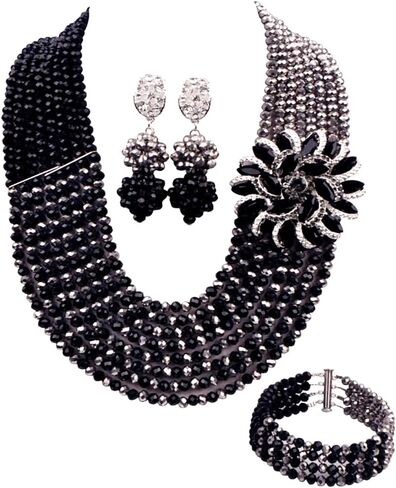 8 Rows African Jewelry for Women Nigerian Beads Wedding Necklace Set Bridal Jewelry Sets in Saudi Arabia