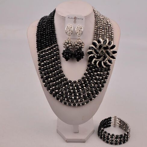 8 Rows African Jewelry for Women Nigerian Beads Wedding Necklace Set Bridal Jewelry Sets in Saudi Arabia
