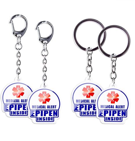 4 Pack Epipen Inside Keychain - Allergy Medical Alert Symbol Bag Tags Set, Double Side Key Tag for Zipper Pull Charm 1.4" for Adult in Saudi Arabia