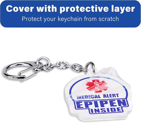 4 Pack Epipen Inside Keychain - Allergy Medical Alert Symbol Bag Tags Set, Double Side Key Tag for Zipper Pull Charm 1.4" for Adult in Saudi Arabia