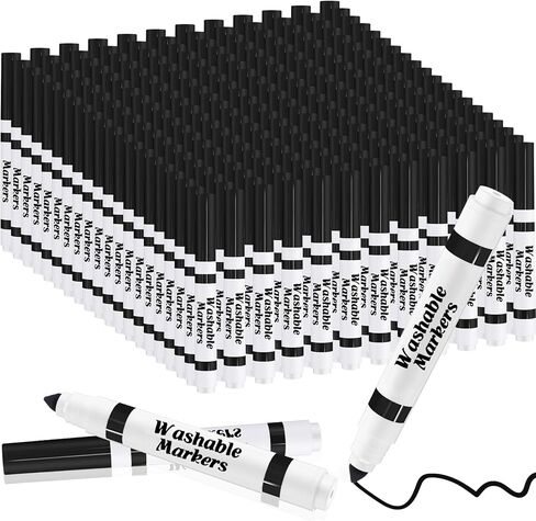 Janlaugh 144 Pcs Black Markers Bulk Washable Markers Set Broad Line Markers Broad Tip Classic Washable Markers for Kids, Teachers, Students, Party Favors, School Supplies, Donations in Kuwait