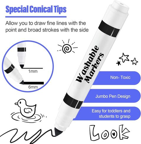 Janlaugh 144 Pcs Black Markers Bulk Washable Markers Set Broad Line Markers Broad Tip Classic Washable Markers for Kids, Teachers, Students, Party Favors, School Supplies, Donations in Kuwait