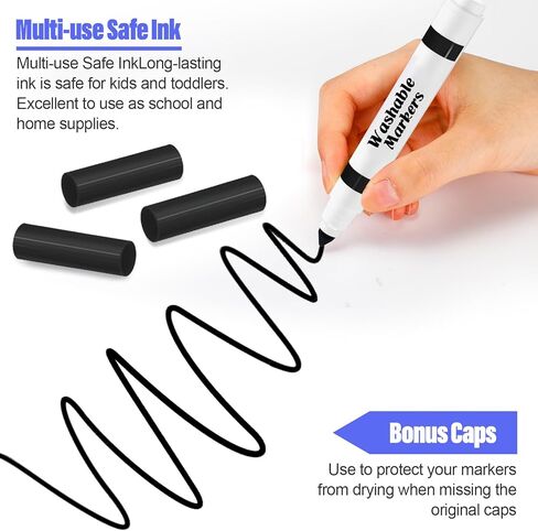 Janlaugh 144 Pcs Black Markers Bulk Washable Markers Set Broad Line Markers Broad Tip Classic Washable Markers for Kids, Teachers, Students, Party Favors, School Supplies, Donations in Kuwait