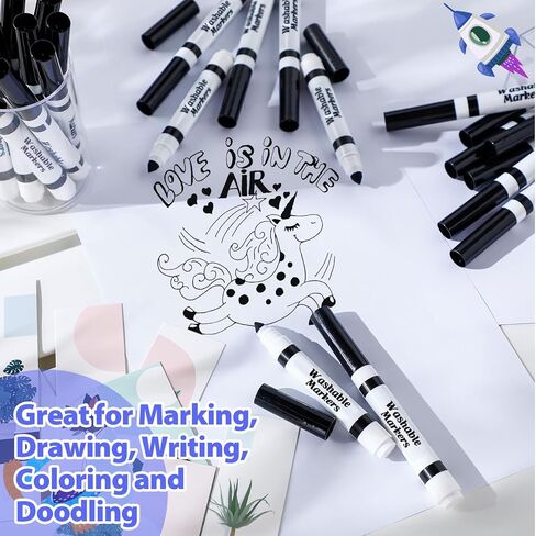 Janlaugh 144 Pcs Black Markers Bulk Washable Markers Set Broad Line Markers Broad Tip Classic Washable Markers for Kids, Teachers, Students, Party Favors, School Supplies, Donations in Kuwait