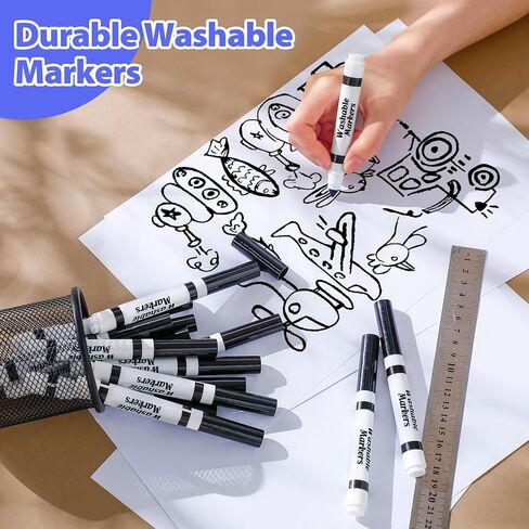 Janlaugh 144 Pcs Black Markers Bulk Washable Markers Set Broad Line Markers Broad Tip Classic Washable Markers for Kids, Teachers, Students, Party Favors, School Supplies, Donations in Kuwait