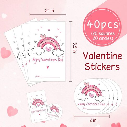 20 Pcs 2" Stickers & 20 Pcs 2.1" X 3.5" Valentine Stickers Set，Happy Valentine's Day, Valentine Envelope Seals, Gift Box, Snack Packaging Stickers，Party Supplies & Favors for Valentine - A05 in Kuwait