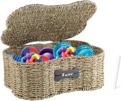 Pet Dog Toy Basket,Personalized Dog Toy Bin,Bone Shape Dog Toys Storage,Wicker Storage Basket for Dog Cat Toys,Dog Toy Organizer Holder Boxes for Living Room,Handmade Seagrass Basket in Kuwait