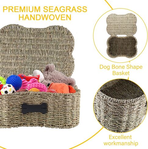 Pet Dog Toy Basket,Personalized Dog Toy Bin,Bone Shape Dog Toys Storage,Wicker Storage Basket for Dog Cat Toys,Dog Toy Organizer Holder Boxes for Living Room,Handmade Seagrass Basket in Kuwait