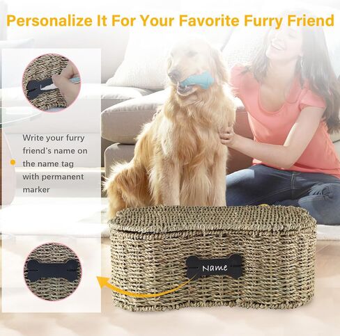 Pet Dog Toy Basket,Personalized Dog Toy Bin,Bone Shape Dog Toys Storage,Wicker Storage Basket for Dog Cat Toys,Dog Toy Organizer Holder Boxes for Living Room,Handmade Seagrass Basket in Kuwait