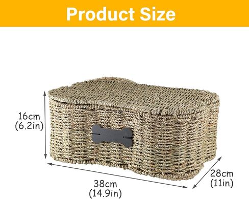 Pet Dog Toy Basket,Personalized Dog Toy Bin,Bone Shape Dog Toys Storage,Wicker Storage Basket for Dog Cat Toys,Dog Toy Organizer Holder Boxes for Living Room,Handmade Seagrass Basket in Kuwait