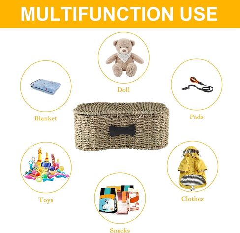 Pet Dog Toy Basket,Personalized Dog Toy Bin,Bone Shape Dog Toys Storage,Wicker Storage Basket for Dog Cat Toys,Dog Toy Organizer Holder Boxes for Living Room,Handmade Seagrass Basket in Kuwait
