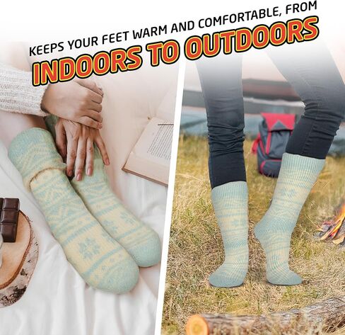 HOT FEET Thermal Socks For Women - Warm & Thick Insulated Crew Socks for Cold Winter Weather, Cute Colorful Womens Warm Socks in Kuwait