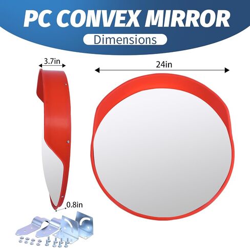 24 Inch Security Mirror Black，PC Convex Mirror with Adjustable Wide Angle View for Indoor Use，Curved Mirror with Fixing Bracket for Wall in Saudi Arabia