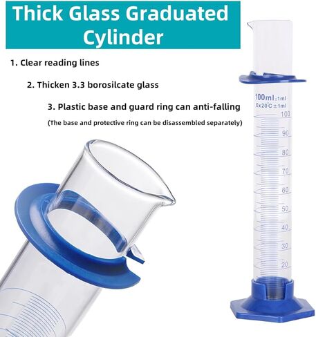 2Pcs Graduated Cylinder, Plastic Hexagonal Base and Protective Collars, Thick Glass Graduated Cylinder, Graduated Cylinders for Lab Measuring Liquid. (10ml) in Saudi Arabia