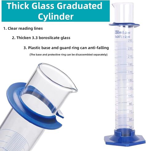 2Pcs Graduated Cylinder, Plastic Hexagonal Base and Protective Collars, Thick Glass Graduated Cylinder, Graduated Cylinders for Lab Measuring Liquid. (10ml) in Saudi Arabia