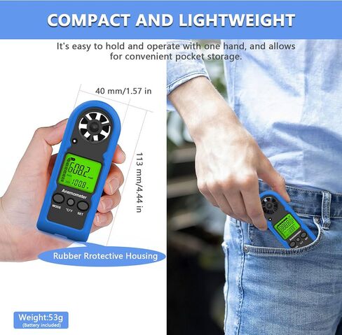 HOLDPEAK Handheld Anemometer Mini, Small Wind Speed Meter Gauge Air Flow Velocity Temperature Measuring Device for Outdoor Sailing Surfing Drone Flying Golf Shooting HVAC 816B in Saudi Arabia