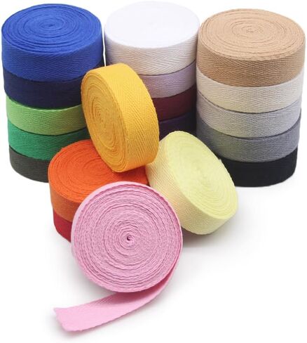 SEMINI 21 Mixed Color 42 Yards Twill Cotton Ribbon Herringbone Bias Tape Natural Webbing Tape for Sewing Binding Gift Wrapping DIY Crafts Sewing Home Decoration (3/8inch(1cm)) in Kuwait