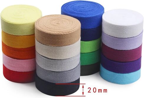 SEMINI 21 Mixed Color 42 Yards Twill Cotton Ribbon Herringbone Bias Tape Natural Webbing Tape for Sewing Binding Gift Wrapping DIY Crafts Sewing Home Decoration (3/8inch(1cm)) in Kuwait