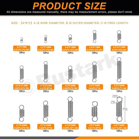 100Pcs 25 Sizes Stainless Steel Extension Spring Assortment Kit Extension and Compression Springs Mechanical Springs with Hook End Small Spring Tension Spring for Shop Home Repairs DIY in Saudi Arabia