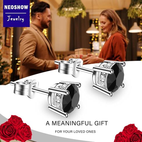 NEOSHOW 18K White Gold Plated Round Cubic Zirconia Simulated Diamond Stud Earrings Solid Sterling Silver Post 6 Prong Sparkly CZ Studs Earrings for Women Men in Kuwait