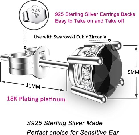 NEOSHOW 18K White Gold Plated Round Cubic Zirconia Simulated Diamond Stud Earrings Solid Sterling Silver Post 6 Prong Sparkly CZ Studs Earrings for Women Men in Kuwait