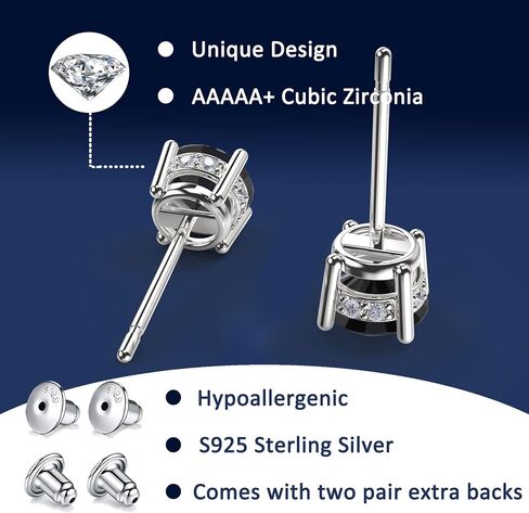 NEOSHOW 18K White Gold Plated Round Cubic Zirconia Simulated Diamond Stud Earrings Solid Sterling Silver Post 6 Prong Sparkly CZ Studs Earrings for Women Men in Kuwait