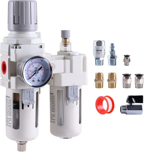 1/4 Inch NPT Air Filter Regulator Combo Piggyback, Air Compressor Water Separator, Air Line Dryer, Semi-Auto Drain, Air Pressure Regulator AW2000-02, 0-150 PSI Gauge in Saudi Arabia