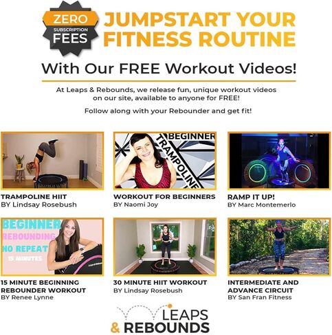 Leaps and ReBounds Mini Trampoline for Adults And Kids - Rebounder with Online Workout Videos - For Outdoor Games, Fitness, and Recreational Activities - Safe, Quiet, Durable Cardio Exercise Equipment in Saudi Arabia