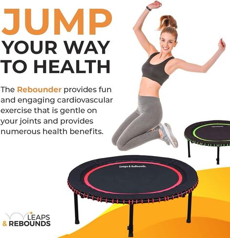 Leaps and ReBounds Mini Trampoline for Adults And Kids - Rebounder with Online Workout Videos - For Outdoor Games, Fitness, and Recreational Activities - Safe, Quiet, Durable Cardio Exercise Equipment in Saudi Arabia