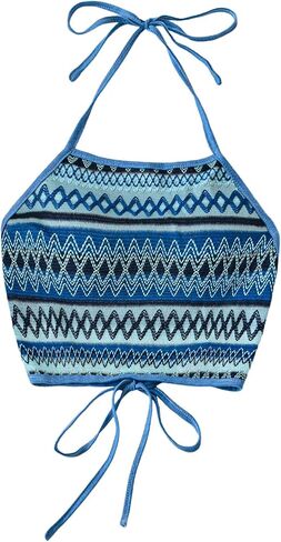 SOLY HUX Women's Boho Chevron Print Cami Crop Tops Halter Tie Backless Summer Top in Saudi Arabia