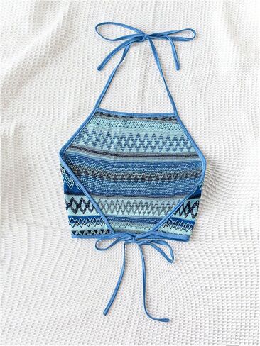 SOLY HUX Women's Boho Chevron Print Cami Crop Tops Halter Tie Backless Summer Top in Saudi Arabia