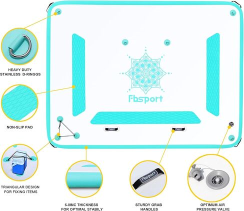 FBSPORT Inflatable Floating Dock, 6ft/ 8ft/10ft Inflatable Water Platform Swim Dock Mat with None-Slip Surface,6 Inch Thick PVC Construction,Floating Platform for Pool Beach Ocean in Saudi Arabia