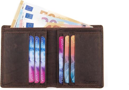محفظة جلدية للرجال من Theodore Bifold - محفظة جلدية رفيعة محببة بالكامل للرجال مع 18 فتحة للبطاقات وجيب للفواتير - محفظة جلدية عمودية محمية بتقنية RFID باللونين الأسود والبني in Saudi Arabia