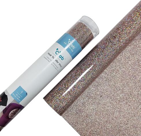 Crab HTV Heat Transfer Vinyl Roll - Glitter 12" x 5ft, Easy to Cut & Peel Iron on Vinyl for DIY T-Shirts Bags Gifts Design Compatible Cricut, Silhouette Cameo, Heat Press, Cutter Machine (Rose Gold) in Saudi Arabia