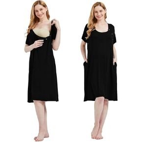 Mama & Wish Labor and Delivery Gown 3 in 1 Labor, Delivery and Nursing Gown for Hospital Made with Ultra-Soft Fabric for Ultimate Comfort! Black (Medium)