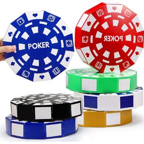 Casino Theme Party Decorations 9 Inch Large Poker Chip Favor Boxes Jumbo Chip Table Centerpiece for Game Night New Year Prom Party Supplies, Multicolor(12 Pcs)