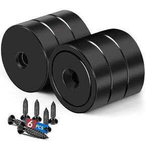 LOVIMAG Magnets,150lb+ Waterproof Strong Neodymium Cup Magnets with Screws for Wall Mounting,Rare Earth Magnets Round Base Disc Magnet with Holes for Holding Tools Lifting, Hanging(Black, 6 Pack)