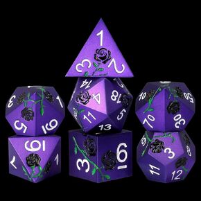 7PCS Metal DND Dice Set,Multiple Color Options for Dungeons & Dragons,D&D,RPG,MTG,Tabletop Games(Red with Golden Rose) in Kuwait