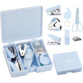 EooUooIP Practical and Beautiful Office Supplies White Handbook Tool Box,Stapler Tape Staples Hole Puncher Paper Scissor for Efficient Work and Stylish Gifting.
