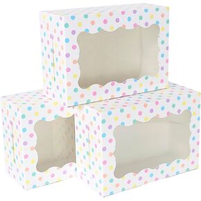 علب بسكويت منقطة - 12 عبوة - علب بسكويت منقطة بيضاء مع نافذة - علب هدايا مخبز للحواجب اليدوية لأعياد الميلاد والكب كيك والمعجنات والفراولة والماكارون وحفلات الزفاف والحلوى والمكافآت - كبيرة in Kuwait