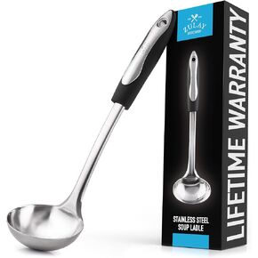 Zulay Kitchen Stainless Steel 13" Soup Ladle - Comfort Grid Steel Ladle with Long Handle and Ample Bowl Capacity Perfect for Stirring, Serving Soups and More - Heavy-Duty Metal Ladle